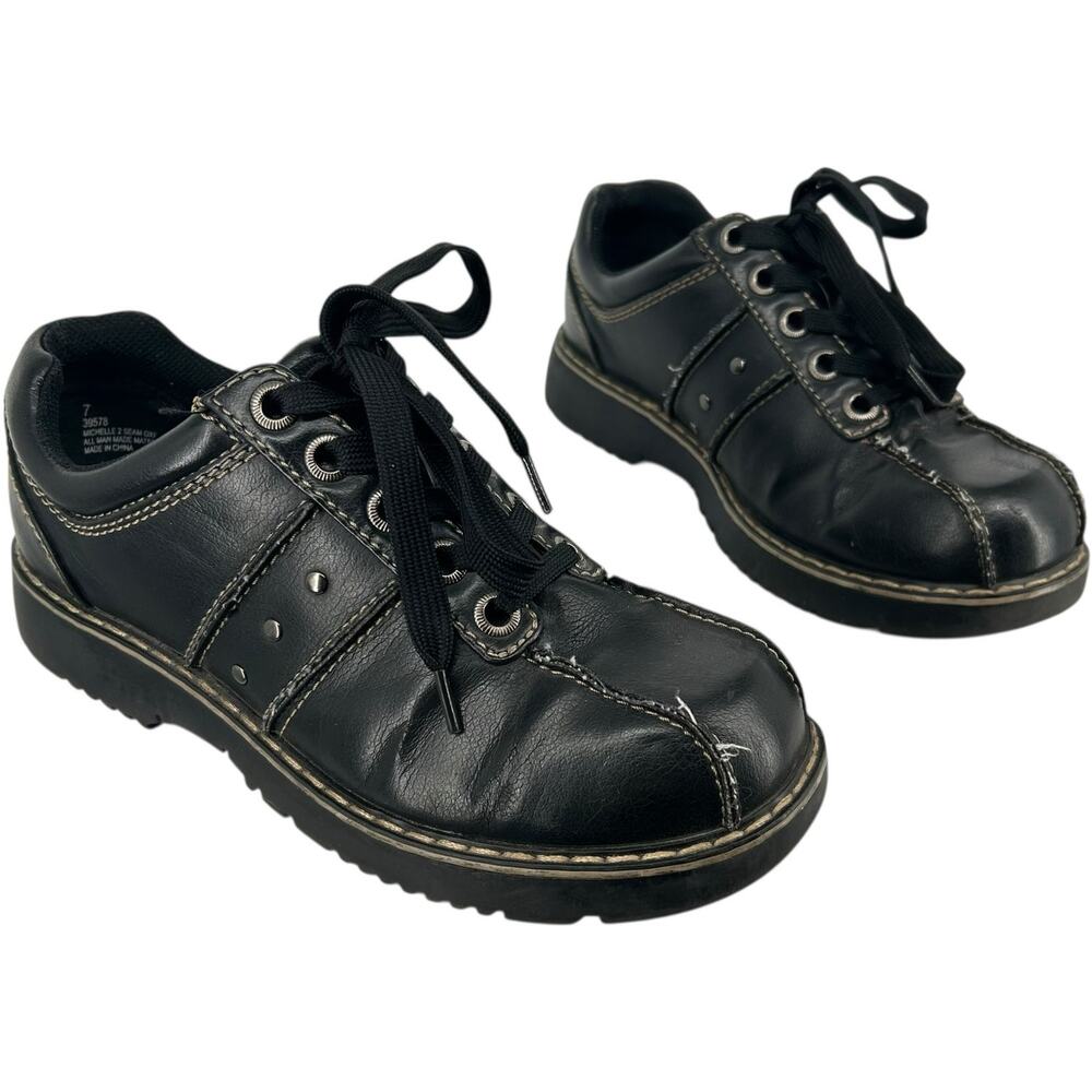 VTG y2k Women's Black Studded Maurices Michelle Chunky Platform Oxford Shoes 7M